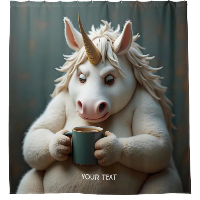 Fantasy Cute Wacky Unicorn Coffee Shower Curtain (Front)