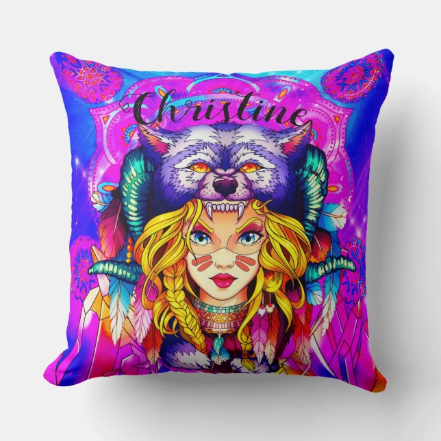 Fantasy Cute Warrior Girl Throw Pillow (Front)
