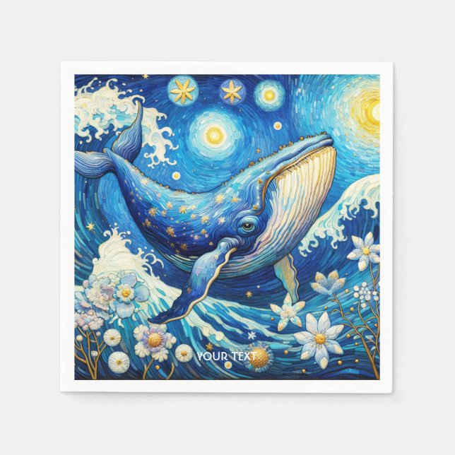 Fantasy Cute Whale Stars Sea Napkins (Front)