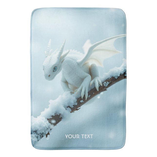 Fantasy Cute White Baby Dragon Bath Mat (Front Vertical)