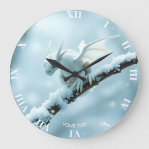 Fantasy Cute White Baby Dragon Large Clock