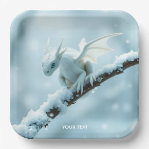 Fantasy Cute White Baby Dragon Paper Plates