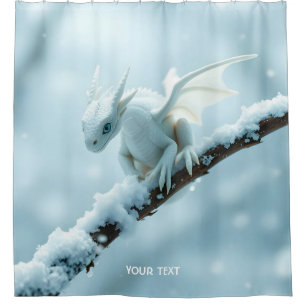 Fantasy Cute White Baby Dragon Shower Curtain