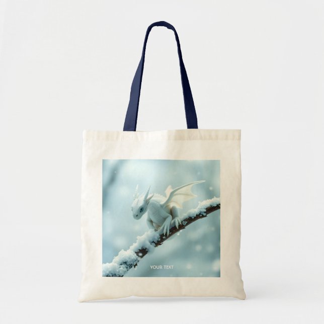 Fantasy Cute White Baby Dragon Tote Bag (Front)