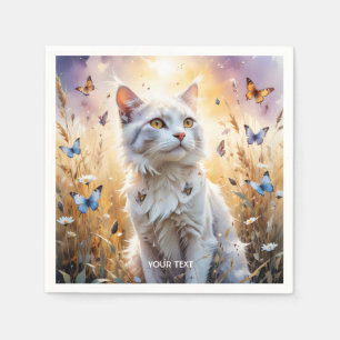 Fantasy Cute White Cat Butterflies Napkins