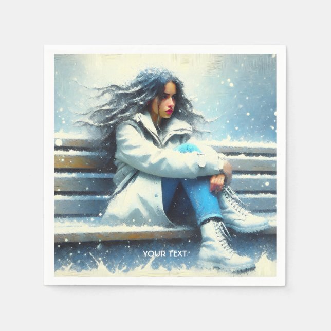 Fantasy Cute White Coat Winter Napkins (Front)