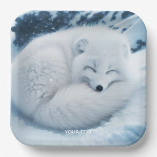 Fantasy Cute White Fox Snow Paper Plates