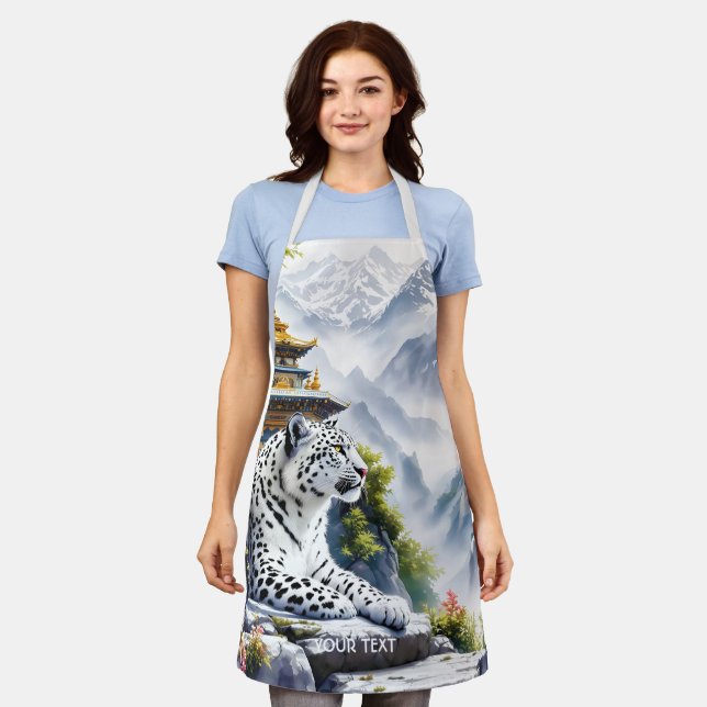 Fantasy Cute White Leopard Mountains Apron (Worn)