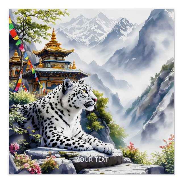 Fantasy Cute White Leopard Mountains Poster (Front)