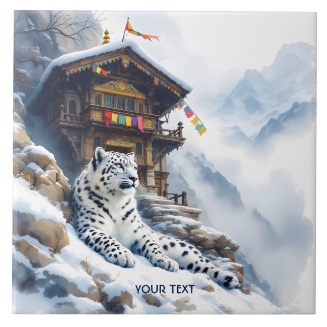 Fantasy Cute White Leopard Snow Ceramic Tile (Front)
