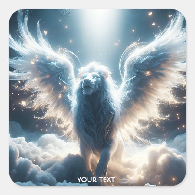 Fantasy Cute White Lion Heaven Square Sticker (Front)