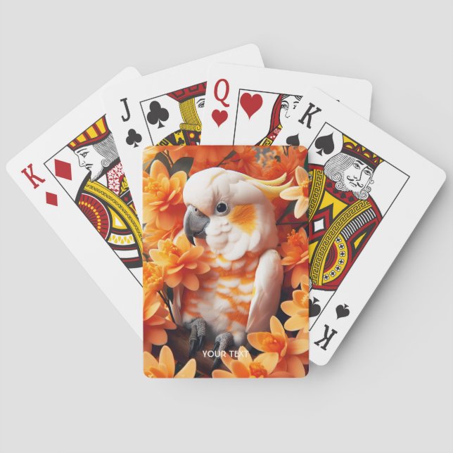 Fantasy Cute White Orange Cockatoo Poker Cards (Back)