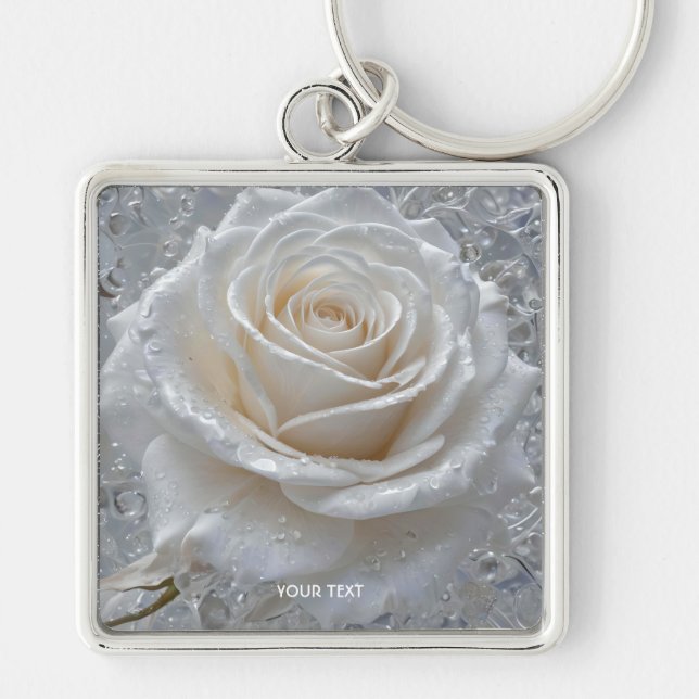 Fantasy Cute White Rose Drops Keychain (Front)