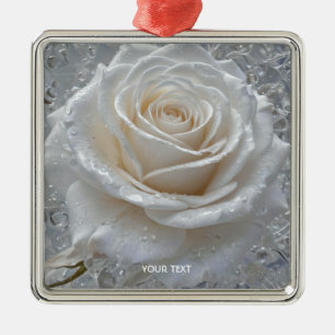 Fantasy Cute White Rose Drops Metal Ornament