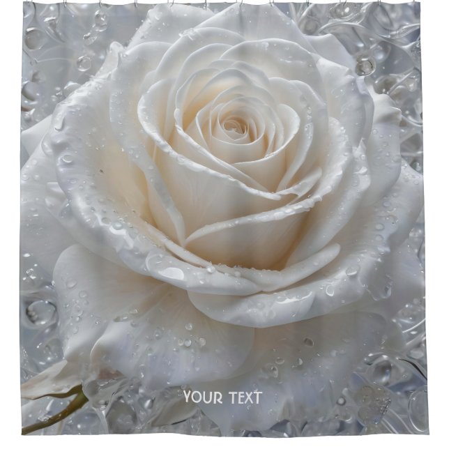Fantasy Cute White Rose Drops Shower Curtain (Front)