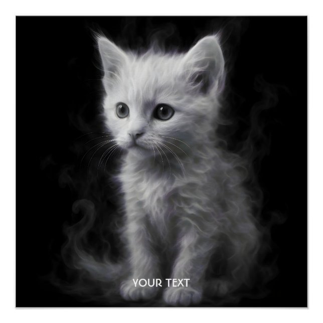 Fantasy Cute White Smoke Kitten Poster (Front)