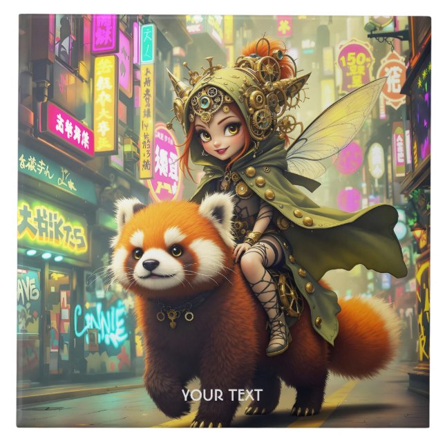 Fantasy Cute Wild Panda Ride Ceramic Tile (Front)