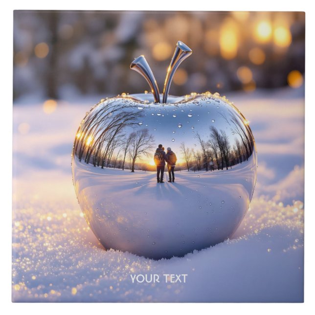 Fantasy Cute Winter Snow Apple Ceramic Tile (Front)