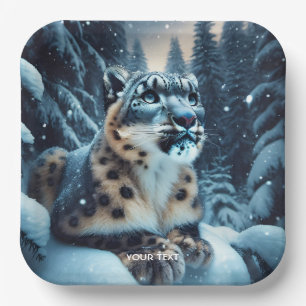 Fantasy Cute Winter Snow Leopard Paper Plates