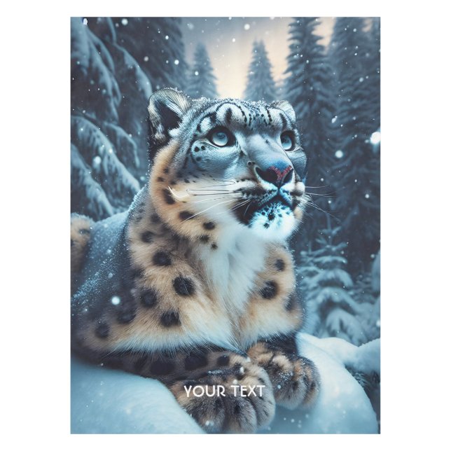 Fantasy Cute Winter Snow Leopard Tablecloth (Front)
