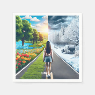 Fantasy Cute Winter Summer Road Napkins
