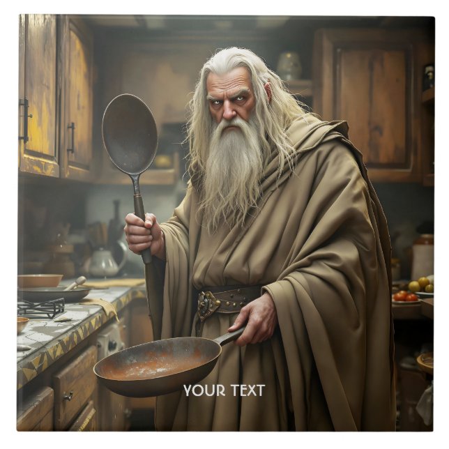 Fantasy Cute  Wizard Frying Pan Ceramic Tile (Front)