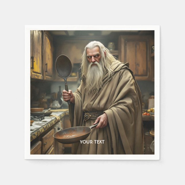 Fantasy Cute  Wizard Frying Pan Napkins (Front)