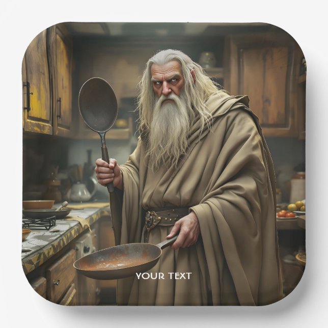 Fantasy Cute  Wizard Frying Pan Paper Plates (Front)