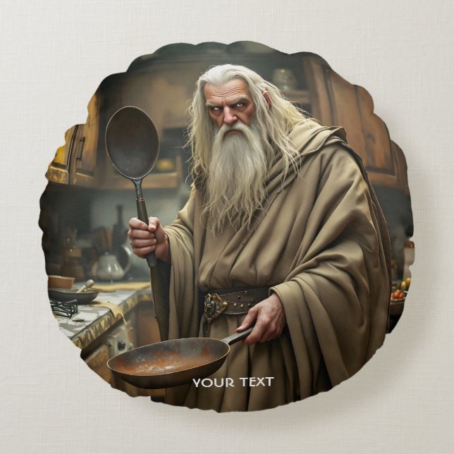 Fantasy Cute  Wizard Frying Pan Round Pillow (Front)