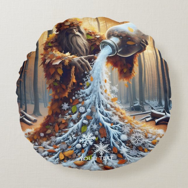 Fantasy Cute Wizard Making Winter Round Pillow (Front)