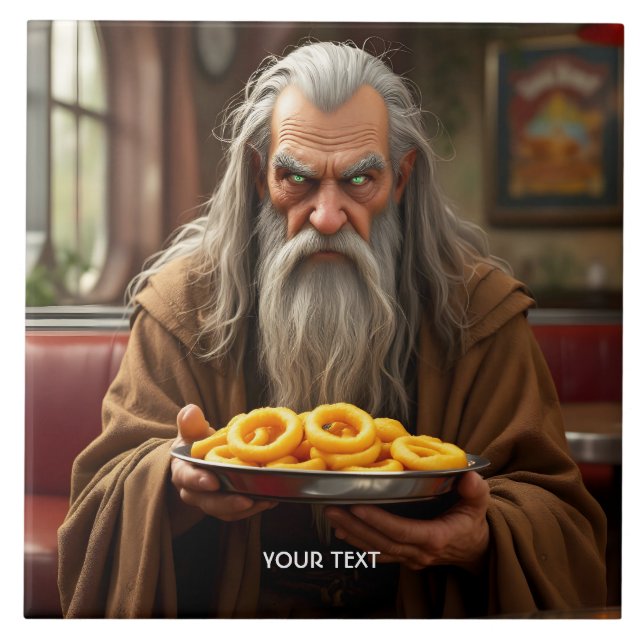 Fantasy Cute Wizard Onion Rings Ceramic Tile (Front)