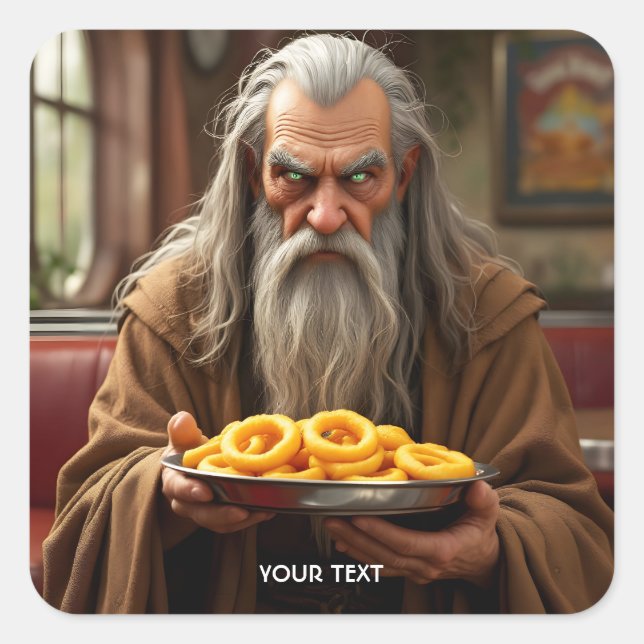 Fantasy Cute Wizard Onion Rings Square Sticker (Front)