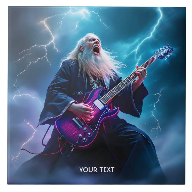 Fantasy Cute Wizard Playing Guitar Ceramic Tile (Front)