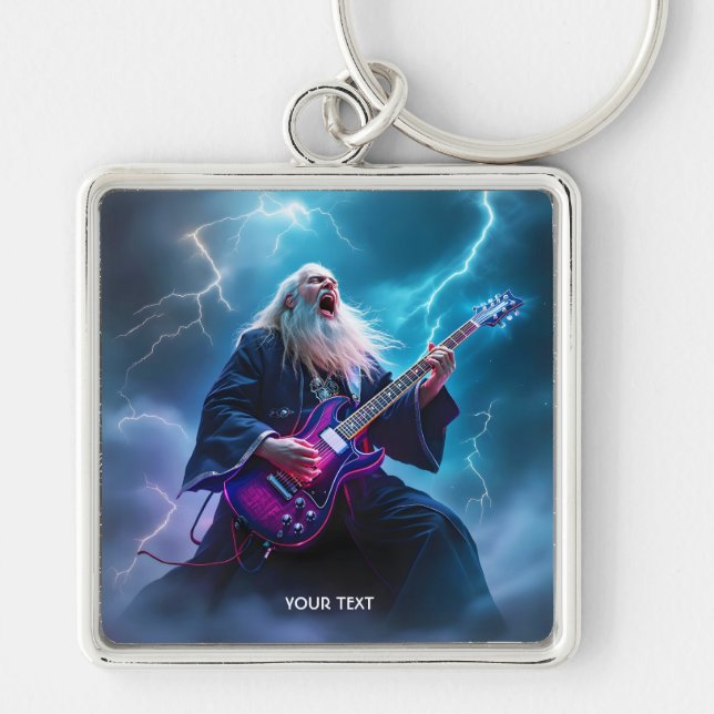 Fantasy Cute Wizard Playing Guitar Keychain (Front)