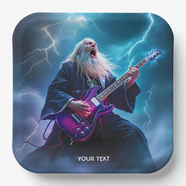 Fantasy Cute Wizard Playing Guitar Paper Plates (Front)
