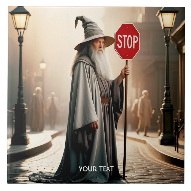 Fantasy Cute Wizard Sign Stop Ceramic Tile (Front)