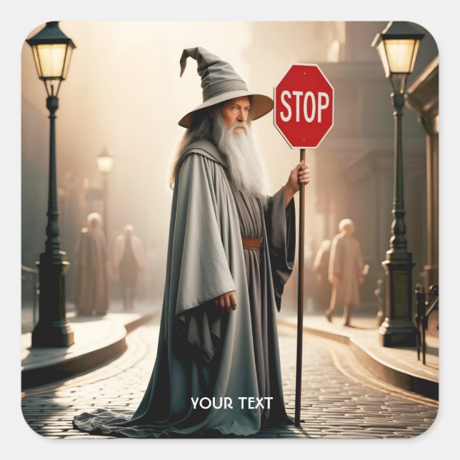 Fantasy Cute Wizard Sign Stop Square Sticker (Front)