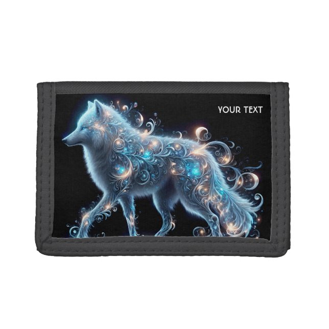 Fantasy Cute Wolf Blue Reflection Tri-fold Wallet (Front)