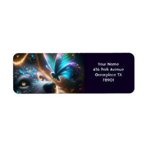 Fantasy Cute Wolf Butterfly Space Label