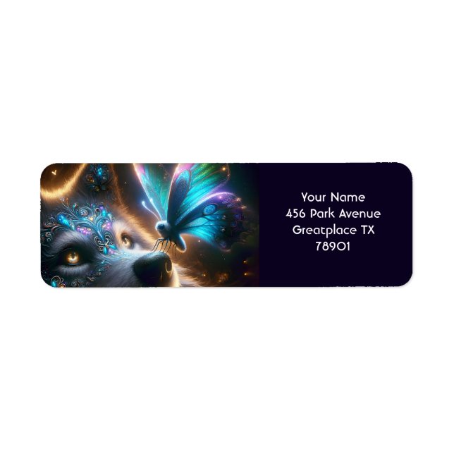 Fantasy Cute Wolf Butterfly Space Label (Front)
