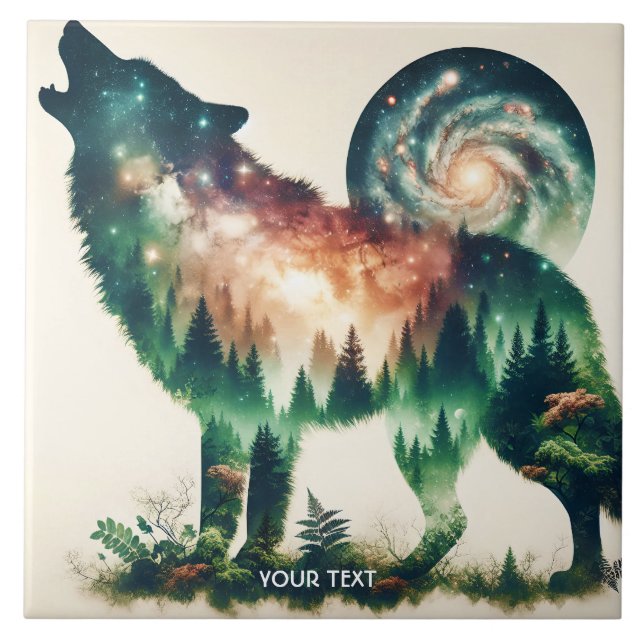 Fantasy Cute Wolf Double Exposition Ceramic Tile (Front)