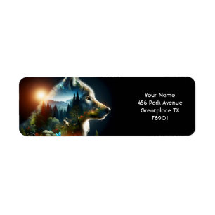 Fantasy Cute Wolf Double Exposition Label