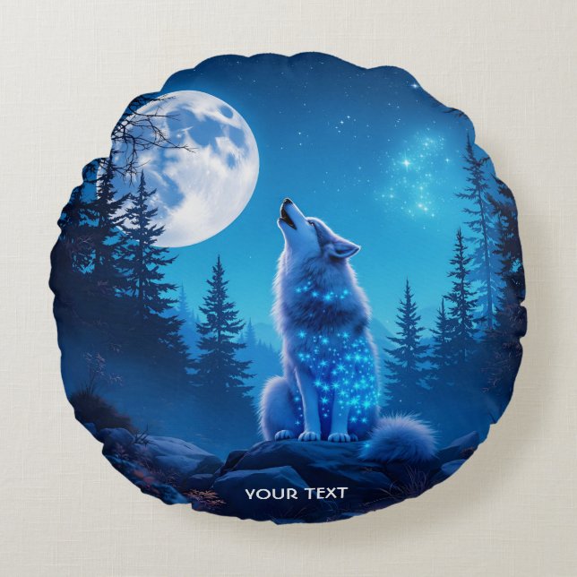 Fantasy Cute  Wolf Double Exposition  Round Pillow (Front)