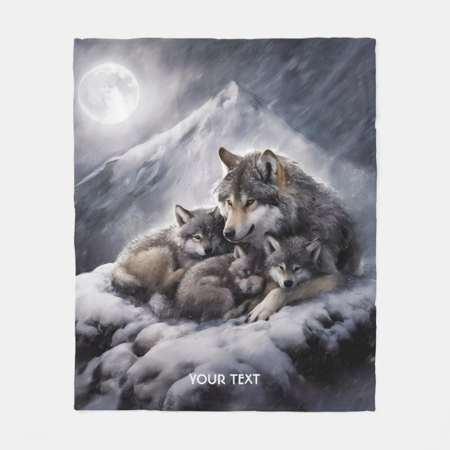 Fantasy Cute Wolf Family Winter Fleece Blanket (Front)