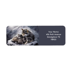 Fantasy Cute Wolf Family Winter Label