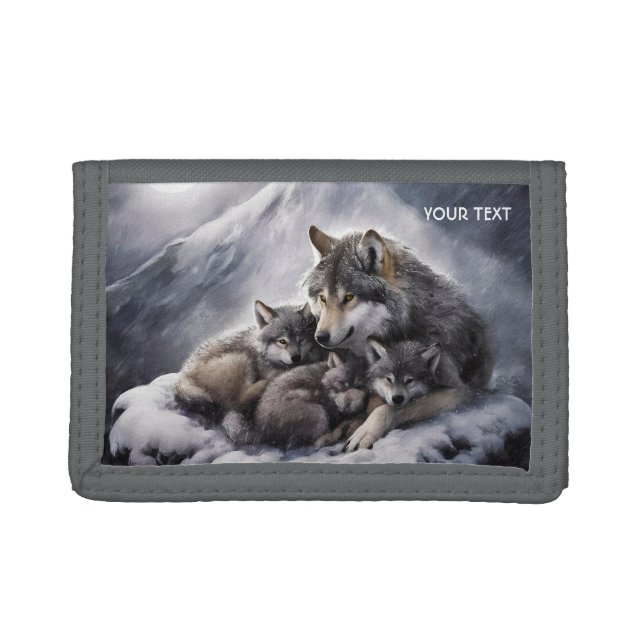 Fantasy Cute Wolf Family Winter Trifold Wallet (Front)