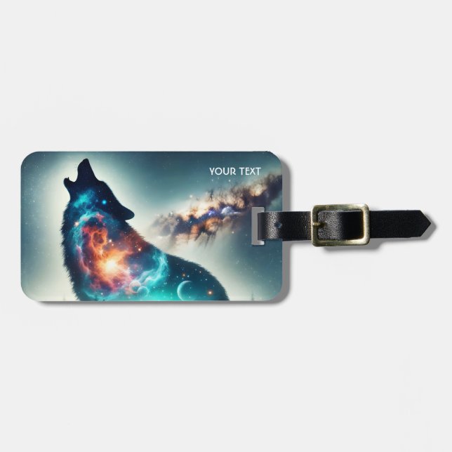 Fantasy Cute Wolf Forest Space Luggage Tag (Front Horizontal)