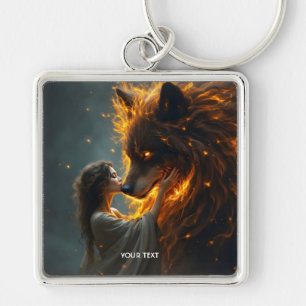 Fantasy Cute Wolf Girl Fire Keychain