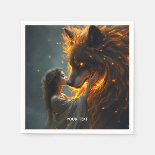 Fantasy Cute Wolf Girl Fire Napkins