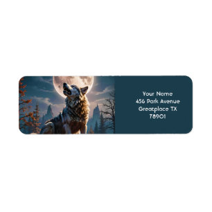 Fantasy Cute Wolf Howling To Moon Label